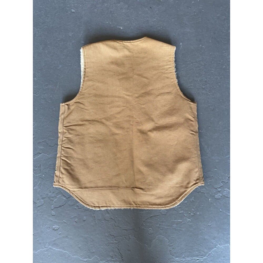 Vintage CARHARTT USA Mens 2XL XXL Brown Canvas Shearling Fleece Sherpa Vest - Picture 2 of 5